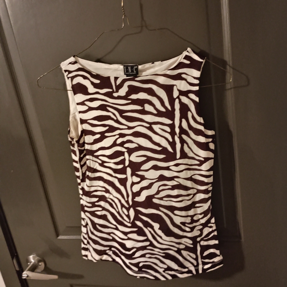 INC International Concepts Brown and White Zebra Print Blouse